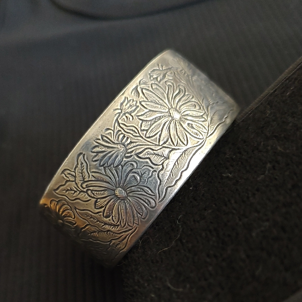 Salisbury Pewter Floral Engraved Cuff Bracelet